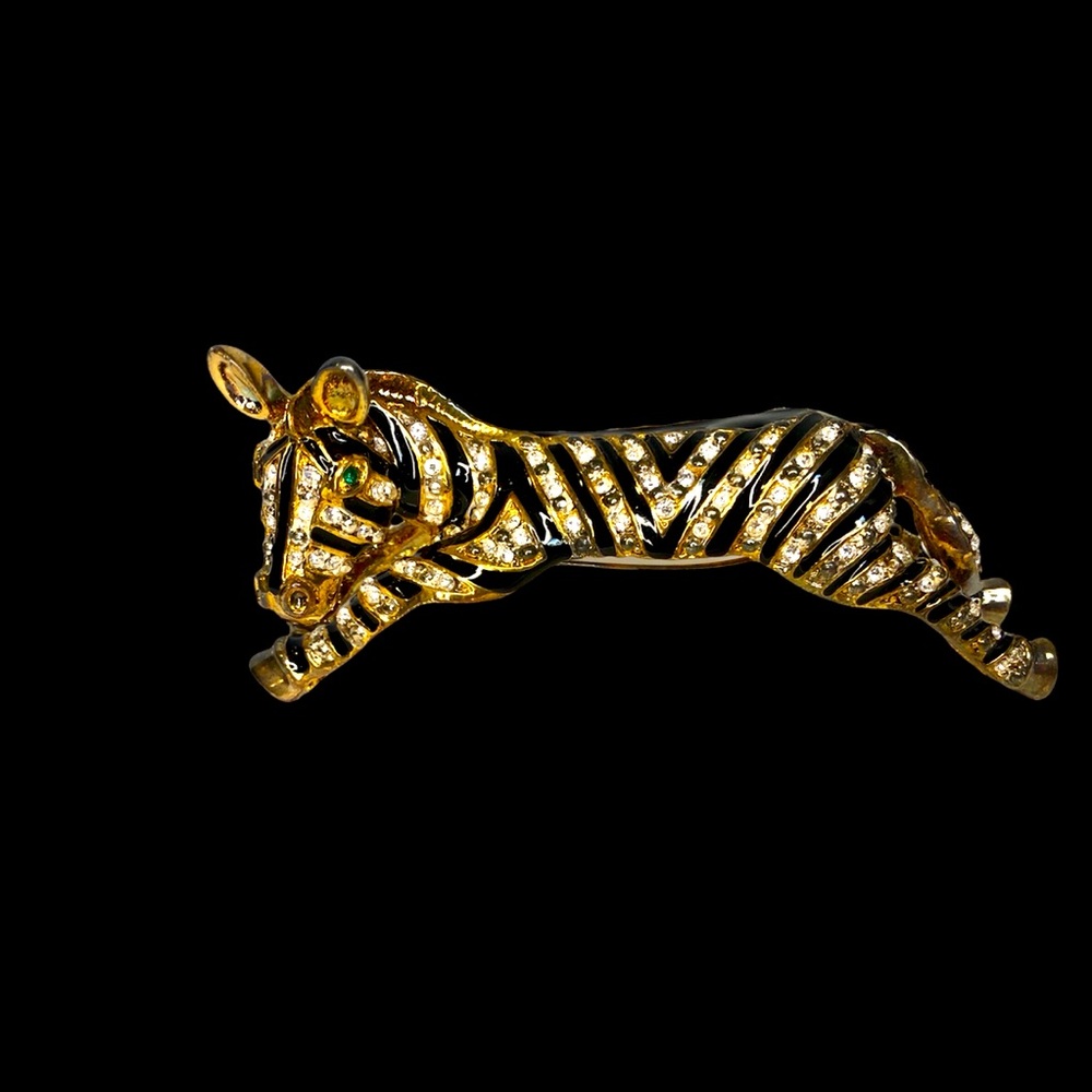 Vintage Zebra Shoulder Brooch 3D Sparkle Rinestones Life Like